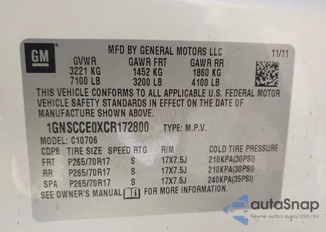 2012 Chevrolet Tahoe Ltz from USA, damaged, VIN 1GNSCCE0XCR172800